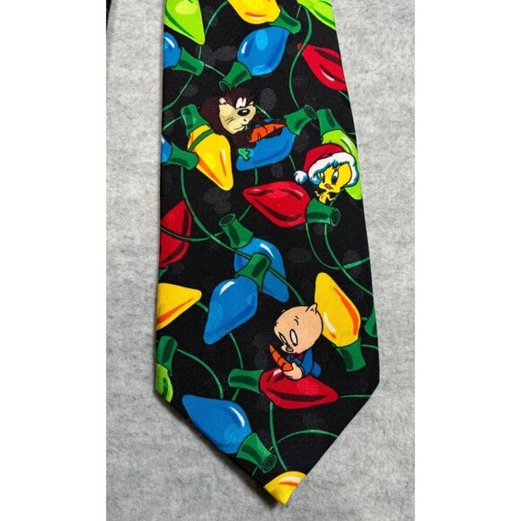 Looney Tunes Mania Tie With Christmas Lights Bugs Bunny Daffy Duck Taz - Picture 1 of 6